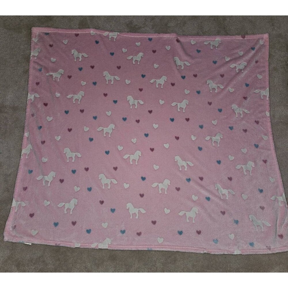 Pink White Horse Heart Blanket Regal Comfort Glow In The Dark Luxury Plush 50x56